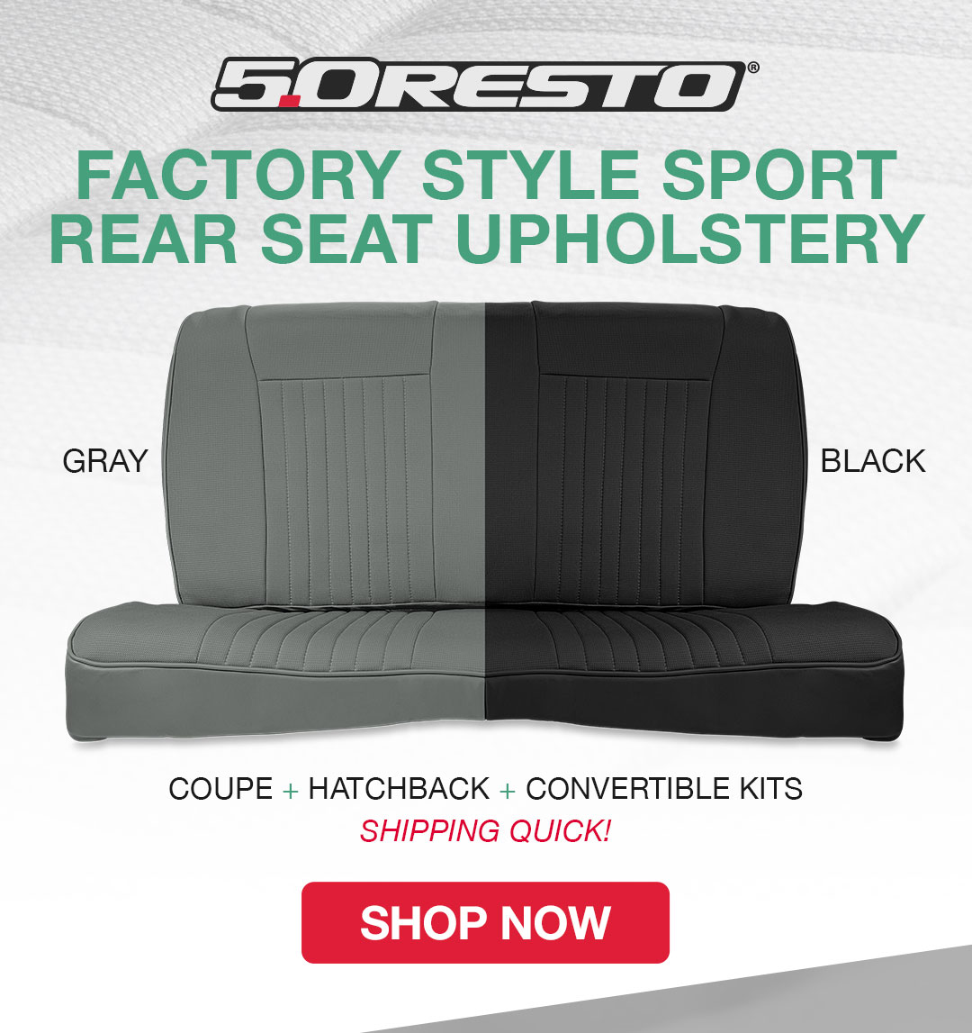 Shop matching rear seat upholstery available for coupe, hatch, & convertible applications!