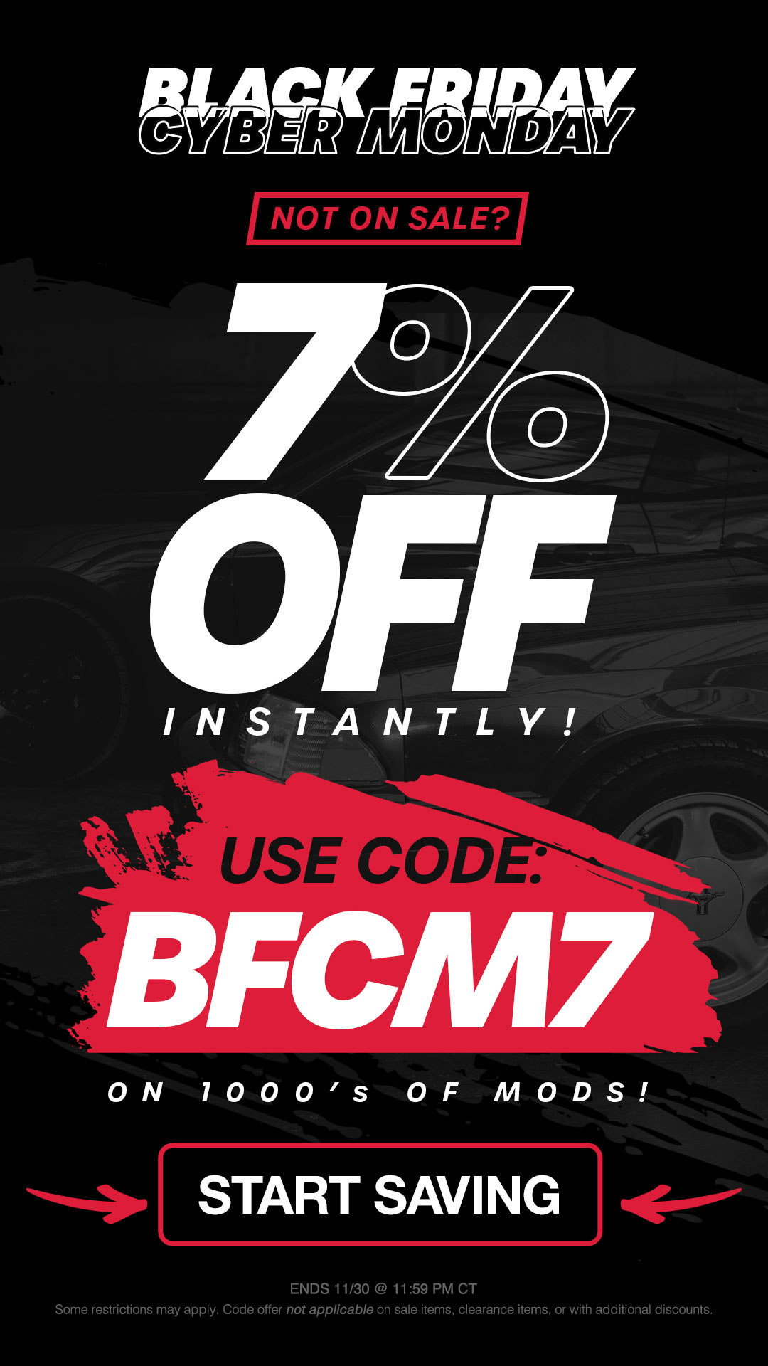 Parts you need not on sale during Black Friday? Use code: BFCM7 on 1000's of mods and save 7% for a limited time!