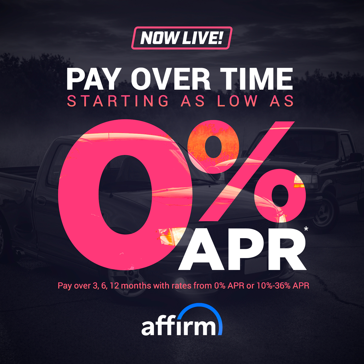 As low as 0% APR for a limited time when you checkout w/ Affirm today!